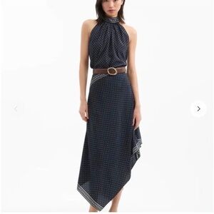 Veronica Beard Navy Polka Dot Asymmetric Handkerchief Skirt